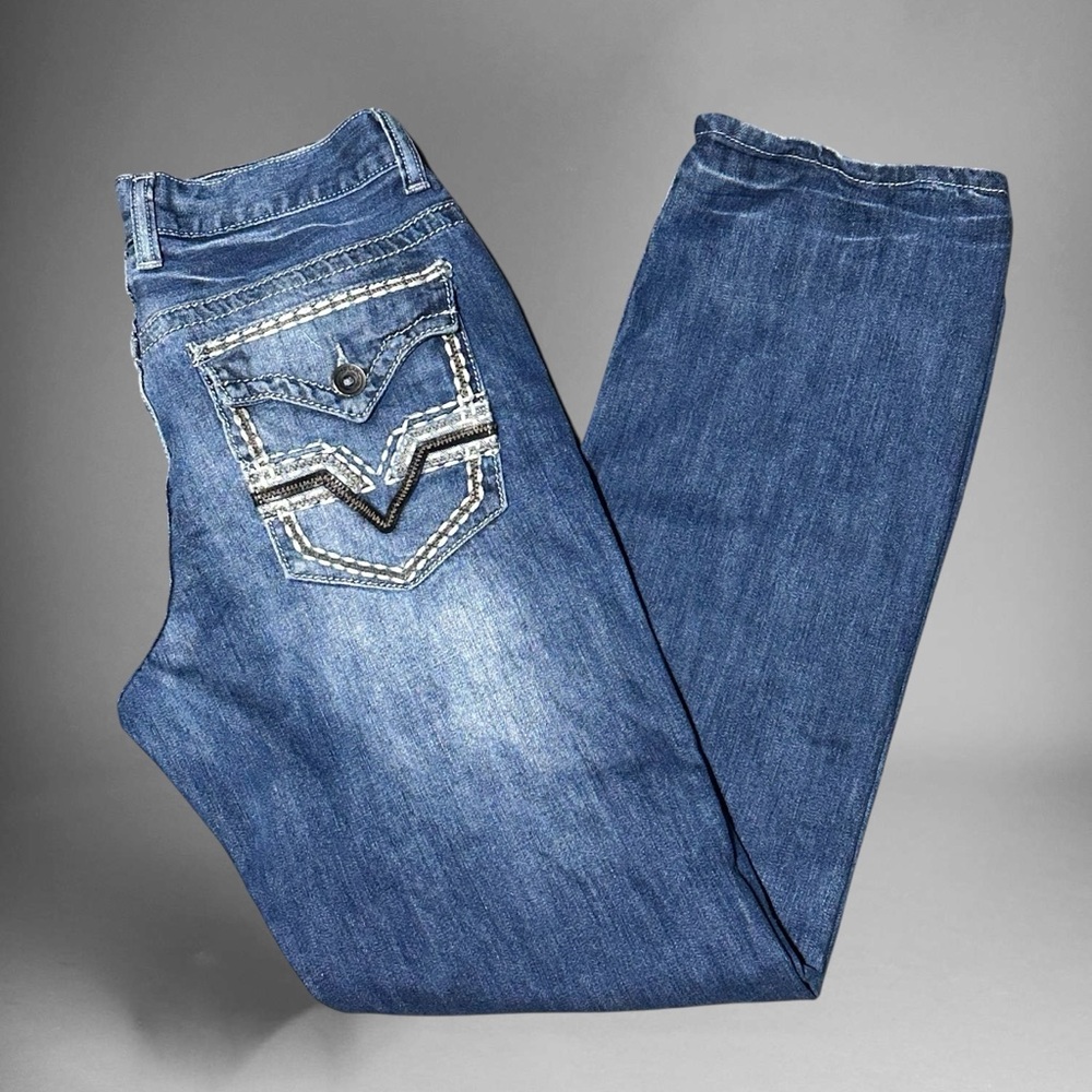Helix Blue Straight Men's Jeans 30x32 Embellished Pockets